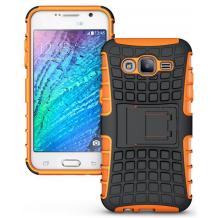 Силиконов гръб TPU Hybrid с твърда част и стойка за Samsung Galaxy Grand Prime G530 - черно и оранжево