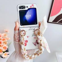 Луксозен гръб / кейс / Flowers Case за Samsung Galaxy Z Flip 6 - бял / цветя и пеперуди