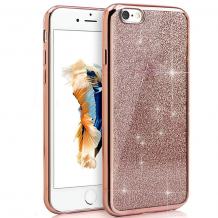 Луксозен силиконов калъф / гръб / TPU за Apple iPhone 5 / iPhone 5S / iPhone SE - розов / брокат / Glitter 2in1