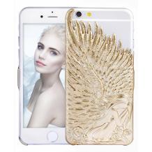 Луксозен силиконов калъф с твърд метален гръб / 3D Love Crazy PC Case за Apple iPhone 6 / 6S - прозрачно и златно / Angel