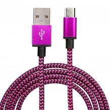 Micro USB кабел за зареждане и пренос на данни с дължина 2m за Samsung, LG, HTC, Sony, Lenovo и други - розово и черно