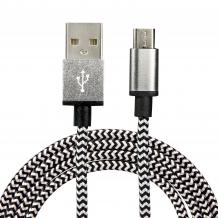 Micro USB кабел за зареждане и пренос на данни с дължина 2m за Samsung, LG, HTC, Sony, Lenovo и други - бял и черно