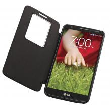 Оригинален кожен калъф Flip Cover тип тефтер за LG Optimus G2 D802 / LG G2 - S-view / черен