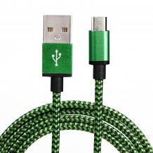 Micro USB кабел за зареждане и пренос на данни с дължина 2m за Samsung, LG, HTC, Sony, Lenovo и други - зелено и черно