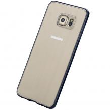 Луксозен калъф ROCK Pure Series Ultra Thin Case за Samsung Galaxy S6 Edge+ G928 / S6 Edge Plus - прозрачен със тъмно син кант