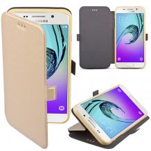 Кожен калъф Flip тефтер със стойка за Samsung Galaxy A6 2018 - златен / Flexi