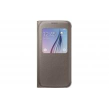 Кожен калъф Flip Cover S View тип тефтер за Samsung Galaxy S6 Edge G925 - кафяв / bronze