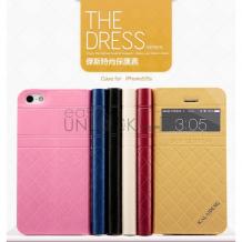 Луксозен кожен калъф S-View DRESS Kalaideng за Apple iPhone 5 / iPhone 5S - розов / със стойка