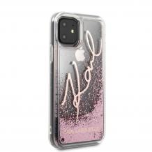 Оригинален силиконов гръб 3D Water Case за Apple iPhone 11 6.1" - прозрачен / розов брокат / KARL LAGERFELD