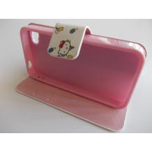 Кожен калъф Flip тефтер със стойка за Apple iPhone 4 / iPhone 4S - Hello Kitty / бял