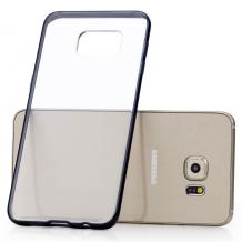 Луксозен калъф ROCK Pure Series Ultra Thin Case за Samsung Galaxy S6 Edge+ G928 / S6 Edge Plus - прозрачен със тъмно син кант