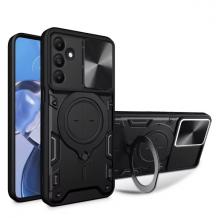 Удароустойчив гръб TPU кейс Slide Camera Case Magnetic Finger Ring Car Holder за Samsung Galaxy A05s - черен