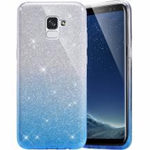 Силиконов калъф / гръб / TPU за Samsung Galaxy J6 Plus 2018 - преливащ / сребристо и синьо / брокат