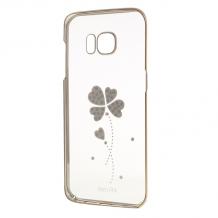 Луксозен твърд гръб X-FITTED Swarovski Diamond за Samsung Galaxy S7 Edge G935 - прозрачен със златист кант / Crystal Lucky Clover