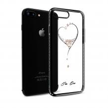 Луксозен твърд гръб KINGXBAR Swarovski Diamond за Apple iPhone 7 / iPhone 8 - прозрачен / черен кант / сърце