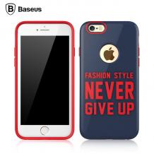 Луксозен силиконов калъф / гръб / BASEUS за Apple iPhone 6 / iPhone 6S - син / NEVER GIVE UP