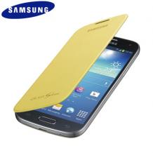Оригинален кожен калъф Flip Cover за Samsung Galaxy S4 Mini I9190 / I9192 / I9195 - жълт