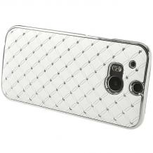 Твърд гръб / капак / с камъни за HTC One M8 - бял
