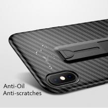 Луксозен силиконов гръб със стойка за Apple iPhone XR - Carbon / черен