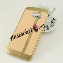 Луксозен твърд гръб RAYOUT diamond case за Samsung Galaxy S6 Edge G925 - златист / с камъни