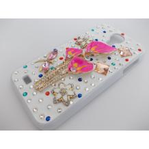 Луксозен заден предпазен твърд гръб / капак / с цветни камъни за Samsung Galaxy S4 I9500 / Samsung S4 i9505 - бял с кала