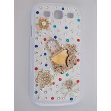Луксозен заден предпазен твърд гръб / капак / с цветни камъни за Samsung Galaxy S3 i9300 / Galaxy SIII i9300 - бял с чанта