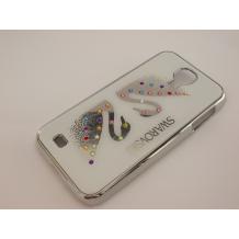 Луксозен заден предпазен твърд гръб / капак / с цветни камъни за Samsung Galaxy S4 I9500 / Samsung S4 i9505 - бял с лебеди / Swarovski