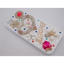 Луксозен заден предпазен твърд гръб / капак / с цветни камъни за Apple iPhone 5 / iPhone 5S - бял със сърце