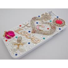 Луксозен заден предпазен твърд гръб / капак / с цветни камъни за Apple iPhone 5 / iPhone 5S - бял със сърце