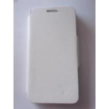 Луксозен кожен калъф със стойка от естествена кожа за HTC One mini M4 - бял