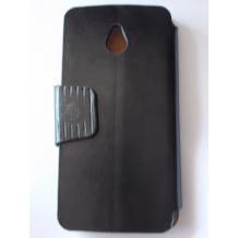 Луксозен кожен калъф със стойка от естествена кожа за HTC One mini M4 - черен