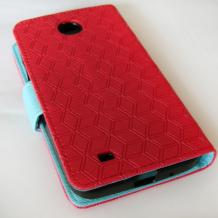 Кожен калъф Flip тефтер със силиконов гръб SUNIX за HTC Desire 300 - червен със стойка