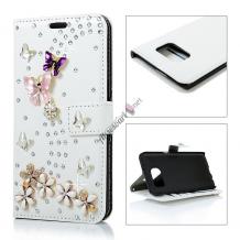 Луксозен кожен калъф 3D Flip тефтер за Samsung Galaxy Grand Prime G530 - бял / Flower & Butterfly