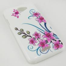 Силиконов калъф / гръб / TPU за HTC Desire 516 / D516w - бял с розови цветя