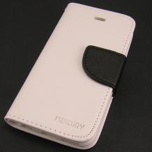 Кожен калъф Flip тефтер Mercury Fancy Diary със стойка за Apple iPhone 6 4.7" - бял с черно