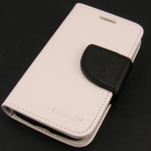 Кожен калъф Flip тефтер Mercury Fancy Diary със стойка за Samsung Galaxy Ace 4 G313 - бял с черно