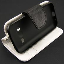 Кожен калъф Flip тефтер Mercury Fancy Diary със стойка за Samsung Galaxy Ace 4 G313 - бял с черно