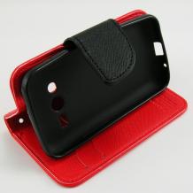 Кожен калъф Flip тефтер Mercury Fancy Diary със стойка за Samsung Galaxy Ace 4 G313 - червен с черно
