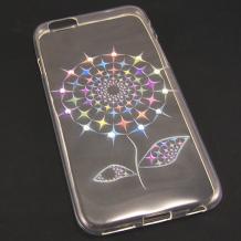 Ултра тънък силиконов калъф / гръб / TPU Ultra Thin с камъни за Apple iPhone 6 4.7" - прозрачен / цвете