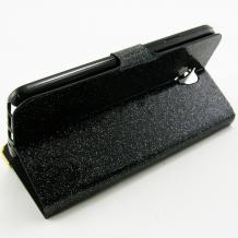 Кожен калъф Flip тефтер със стойка за Samsung Galaxy Note 3 Neo N7505 - черен с брокат