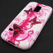 Силиконов калъф / гръб / TPU за Samsung Galaxy S5 mini G800 / Samsung S5 Mini - бял / розови пеперуди