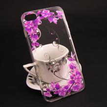Луксозен силиконов калъф / гръб / TPU с камъни за Apple iPhone 7 Plus - прозрачен / розови цветя