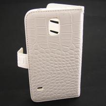 Кожен калъф Flip тефтер Croco за Samsung G900 Galaxy S5 / Galaxy S5 Neo G903 - бял с камъни