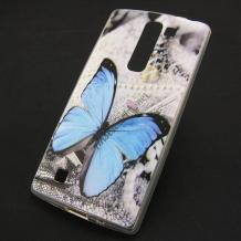Силиконов калъф / гръб / TPU за LG K10 - сив / синя пеперуда