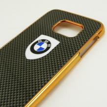 Луксозен твърд гръб / капак / за Samsung Galaxy S6 Edge G925 - BMW / златист кант