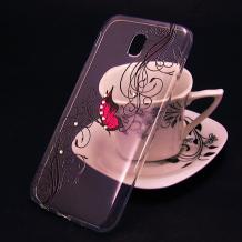 Луксозен силиконов калъф / гръб / TPU с камъни за Samsung Galaxy J7 2017 J730 - прозрачен / розова пеперуда