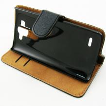 Кожен калъф Flip тефтер със стойка за LG G3 S / LG G3 Mini D722 - черен / LUX