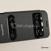 Оригинален кожен калъф Flip Cover S-View за Samsung Galaxy Win I8550 I8552 - черен