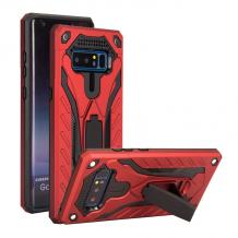 Силиконов гръб TPU Armor Kickstand Case с твърда част за Samsung Galaxy S10 Plus - червено / черно 