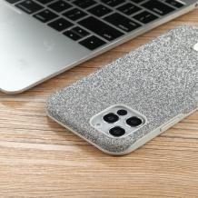 Луксозен твърд гръб / кейс / MUTURAL за Apple iPhone 13 Pro - сребрист / камъни